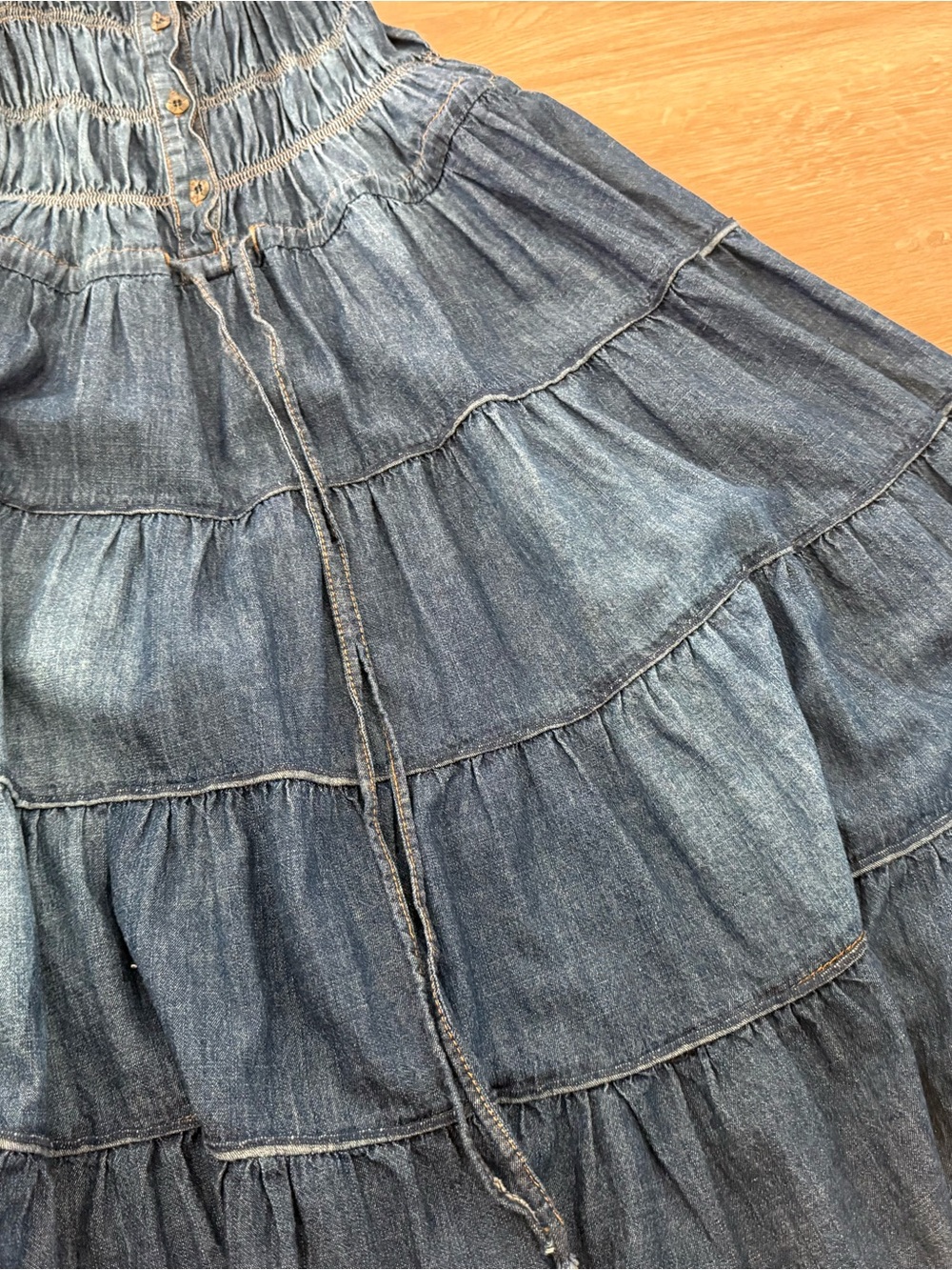 Denim Tiered Button-Front Midi Dress - Blue - Picture 4 of 9